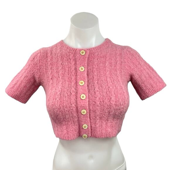 Tach Clothing Pink Cable Knit Soft Button Up Cardigan Sweater Crop Top Size XS - Picture 1 of 4